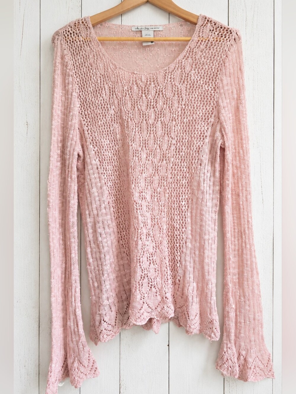 American Rag Delicate Pink Crochet Knit Long-Sleeve Top Size M